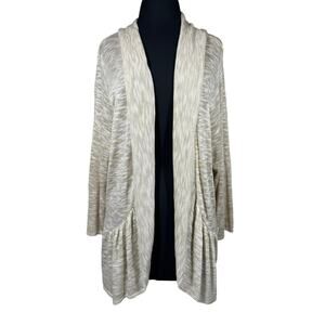ALC Open Cardigan Long Sleeve Shawl Collar Slub Ruffle Tan White Sz 3X Vintage